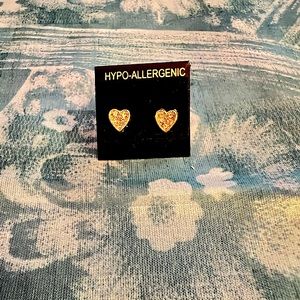 Tiny Gold Rhinestone Heart Earrings